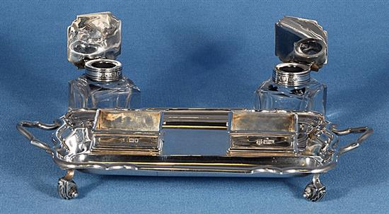 A silver inkstand, Length 216mm Width 122mm Tray weight only 9.7oz/275gr.